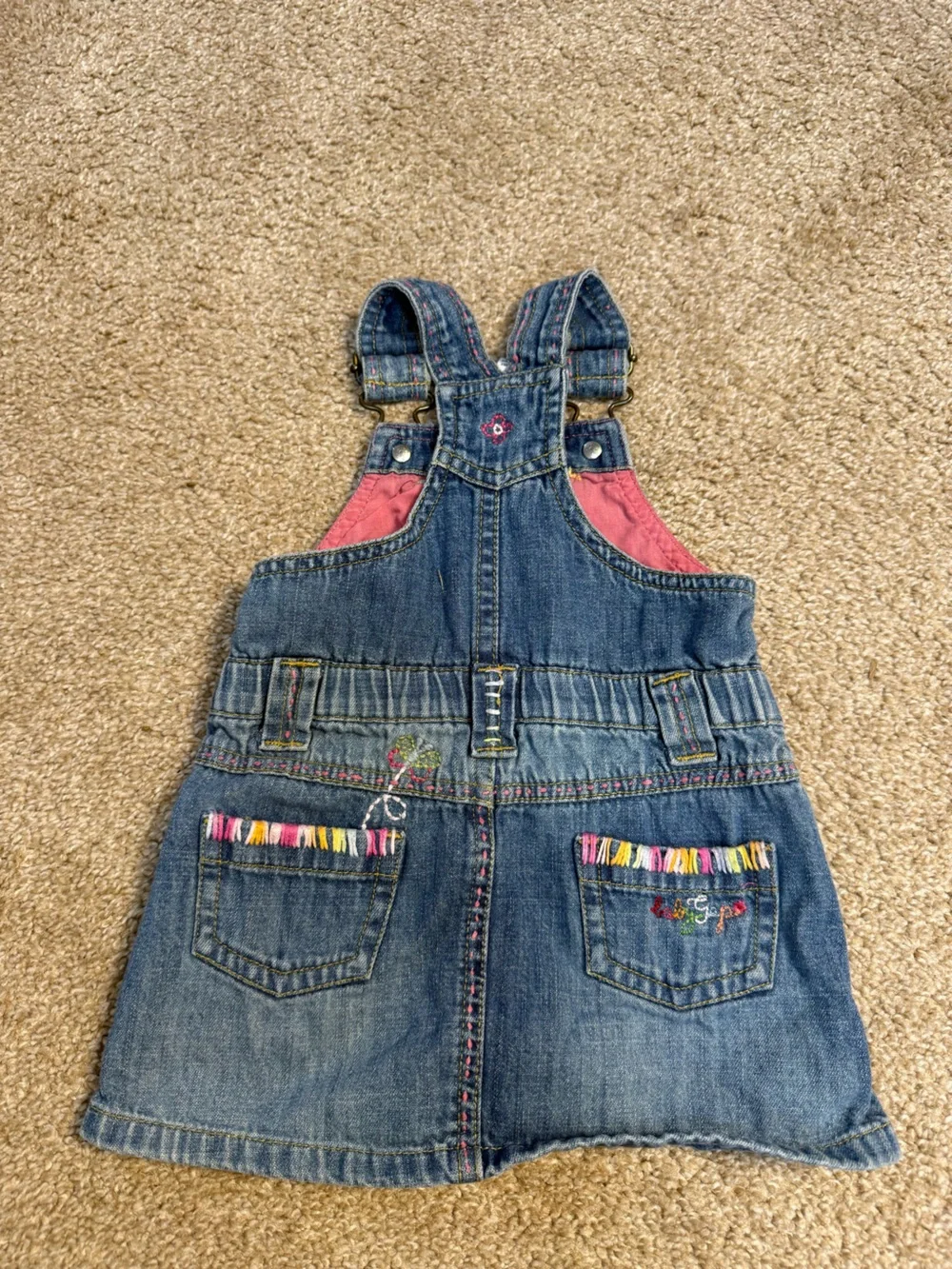 Baby GAP Embroidered Jean Denim Overall Dress‎ Butterfly Girly Colorful 6-12m